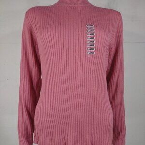 NWT Charter Club pink 100% Merino Wool mock neck ribbed sweater ladies XL